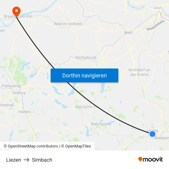 Liezen to Simbach map