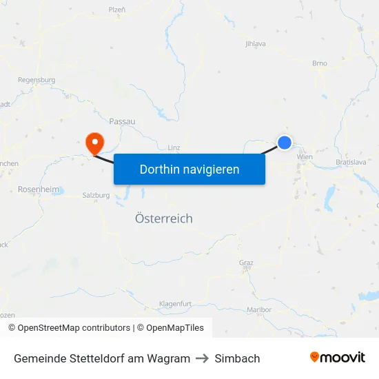 Gemeinde Stetteldorf am Wagram to Simbach map