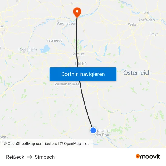 Reißeck to Simbach map