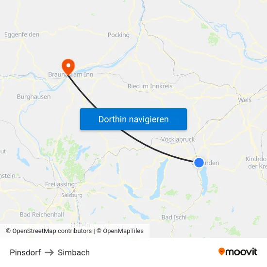 Pinsdorf to Simbach map