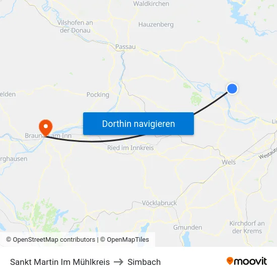 Sankt Martin Im Mühlkreis to Simbach map