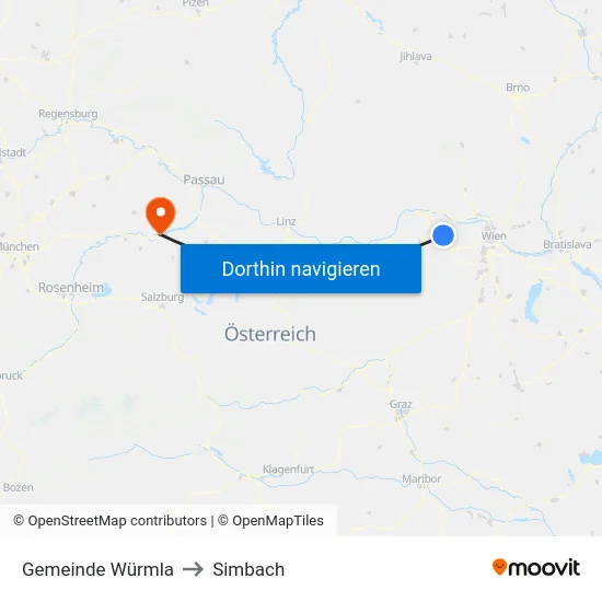 Gemeinde Würmla to Simbach map