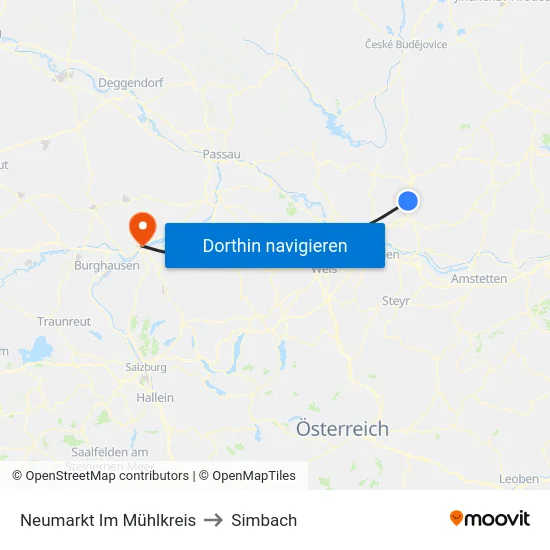 Neumarkt Im Mühlkreis to Simbach map
