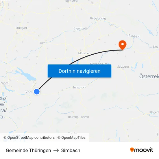 Gemeinde Thüringen to Simbach map