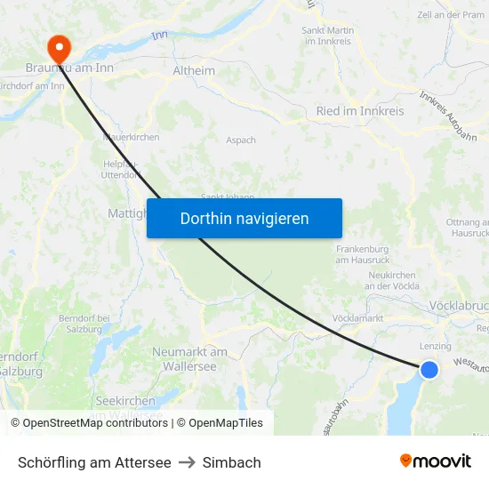 Schörfling am Attersee to Simbach map