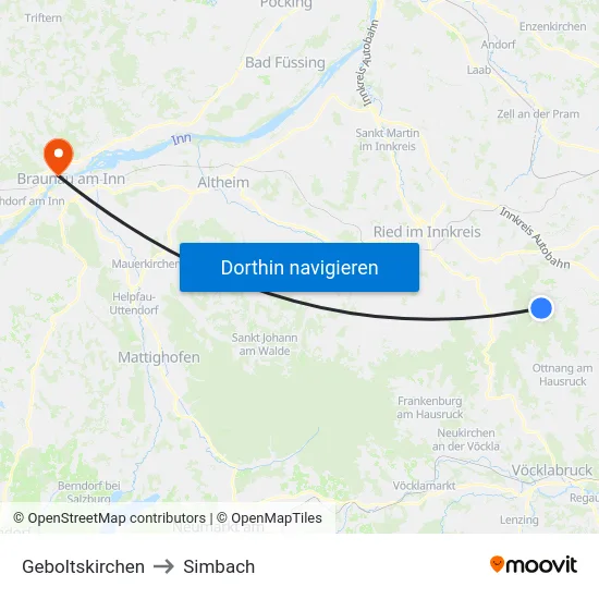 Geboltskirchen to Simbach map