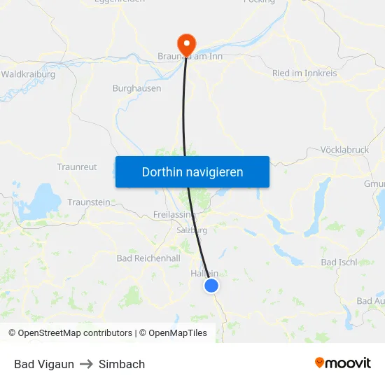 Bad Vigaun to Simbach map