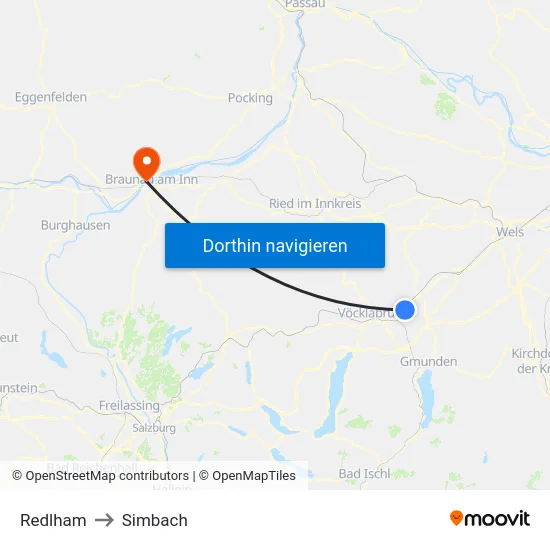 Redlham to Simbach map