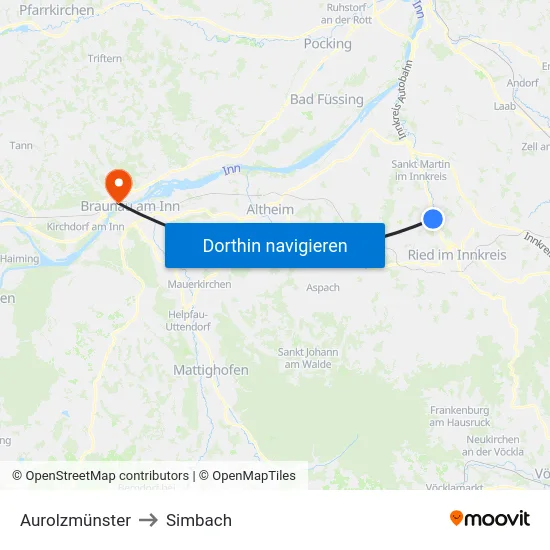 Aurolzmünster to Simbach map