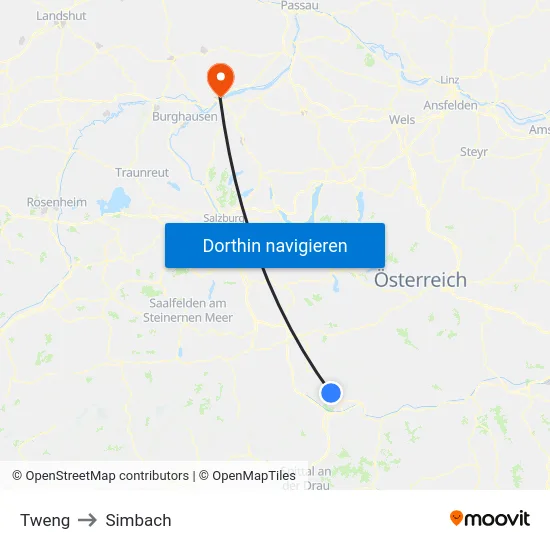 Tweng to Simbach map