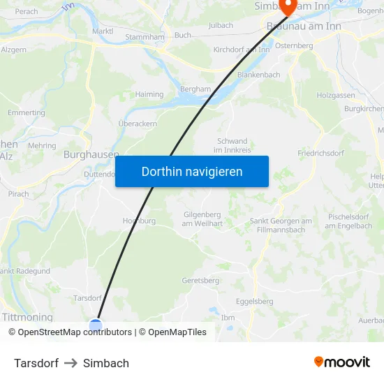 Tarsdorf to Simbach map