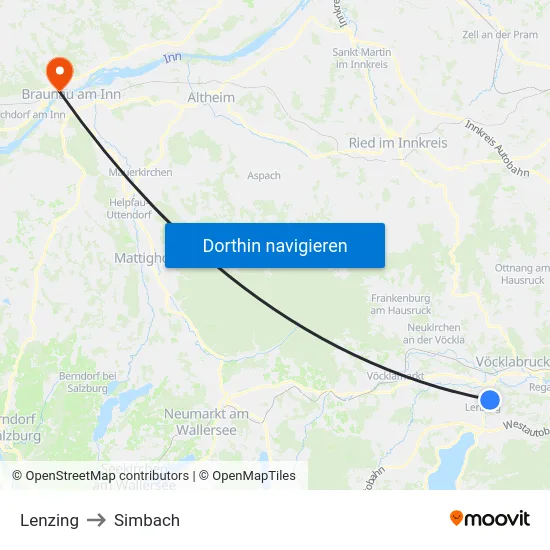 Lenzing to Simbach map