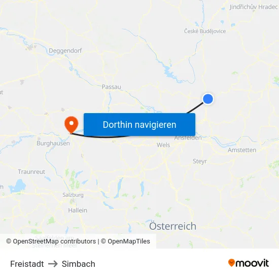 Freistadt to Simbach map