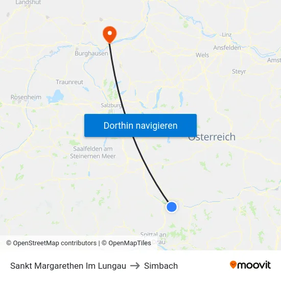 Sankt Margarethen Im Lungau to Simbach map