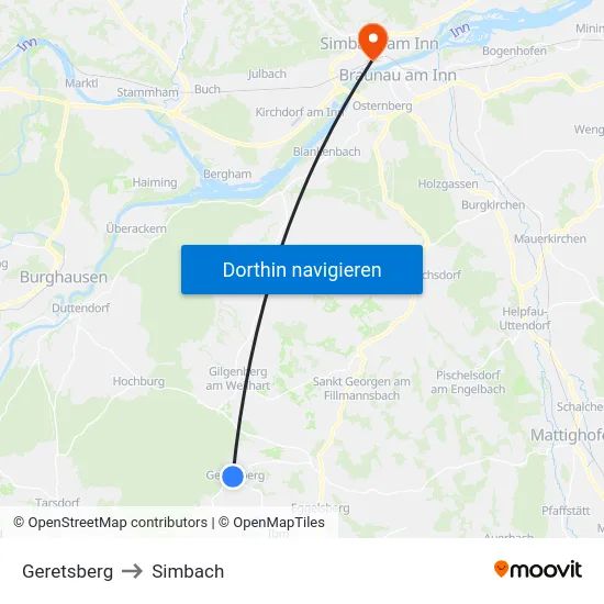 Geretsberg to Simbach map