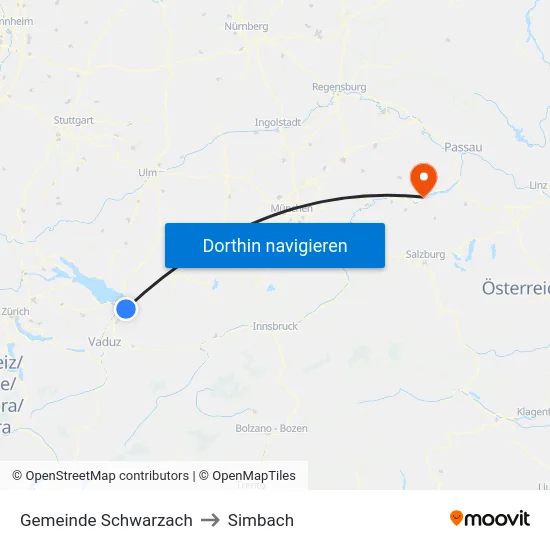 Gemeinde Schwarzach to Simbach map