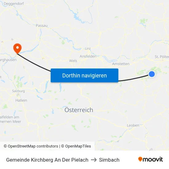 Gemeinde Kirchberg An Der Pielach to Simbach map