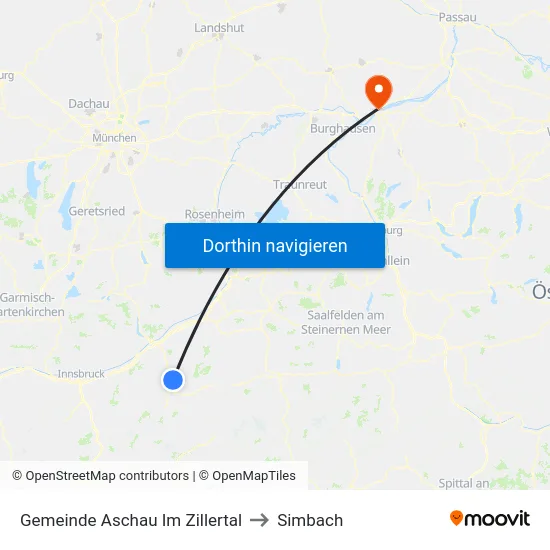 Gemeinde Aschau Im Zillertal to Simbach map