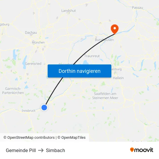Gemeinde Pill to Simbach map