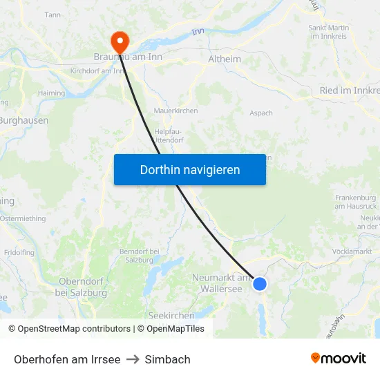 Oberhofen am Irrsee to Simbach map