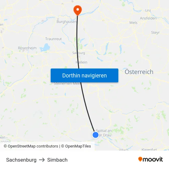 Sachsenburg to Simbach map