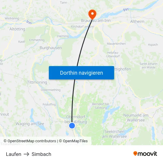 Laufen to Simbach map