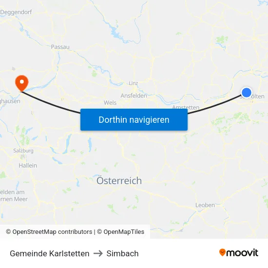 Gemeinde Karlstetten to Simbach map