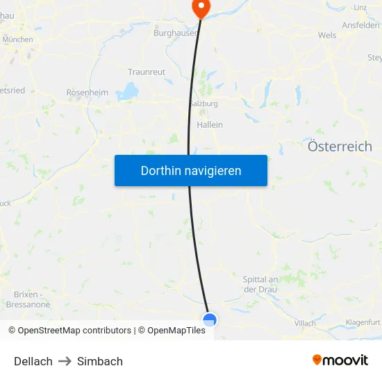 Dellach to Simbach map