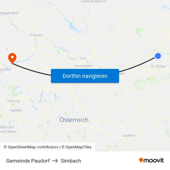 Gemeinde Paudorf to Simbach map