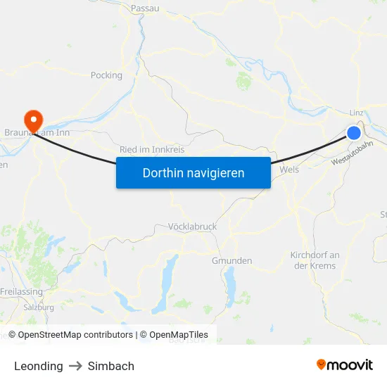 Leonding to Simbach map