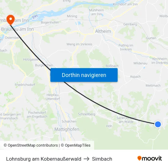 Lohnsburg am Kobernaußerwald to Simbach map