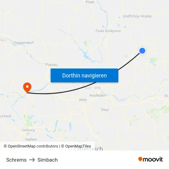 Schrems to Simbach map