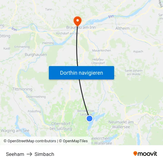Seeham to Simbach map