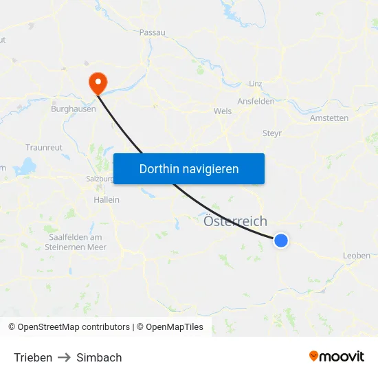 Trieben to Simbach map