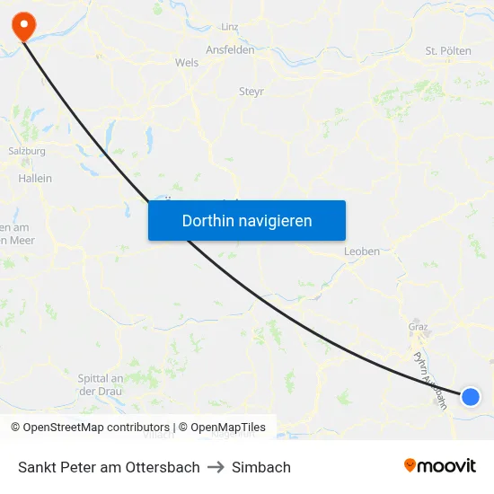Sankt Peter am Ottersbach to Simbach map