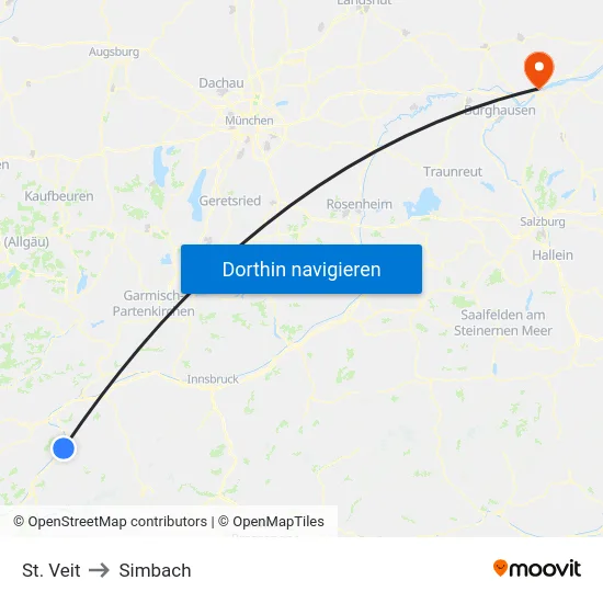 St. Veit to Simbach map