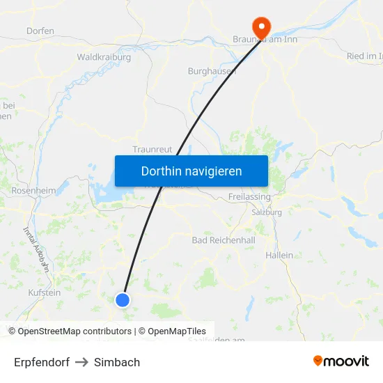 Erpfendorf to Simbach map