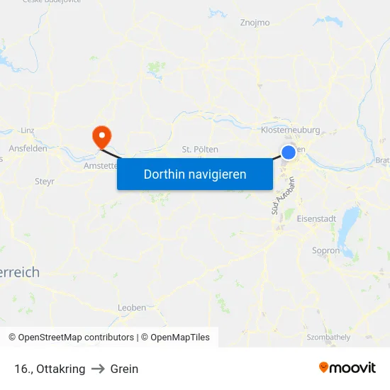 16., Ottakring to Grein map