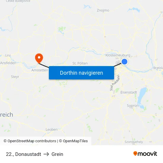 22., Donaustadt to Grein map