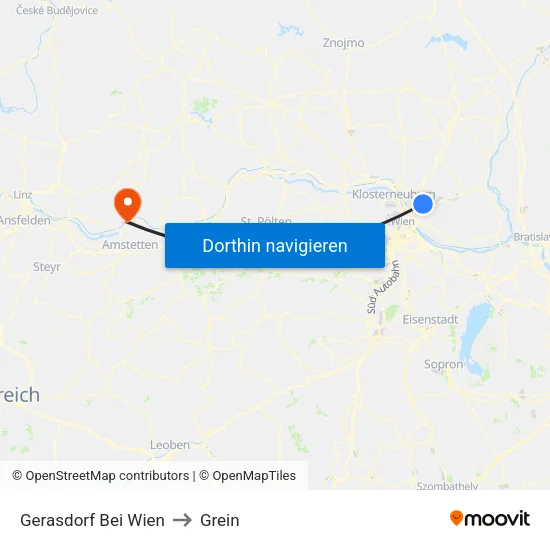 Gerasdorf Bei Wien to Grein map