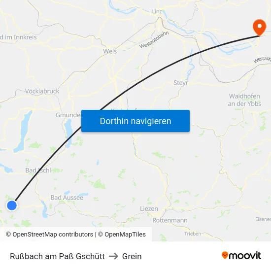 Rußbach am Paß Gschütt to Grein map