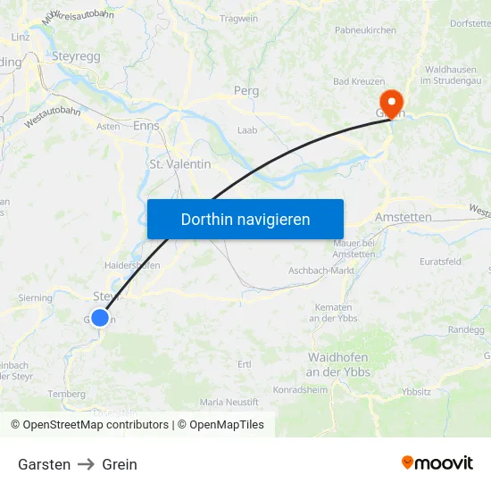 Garsten to Grein map