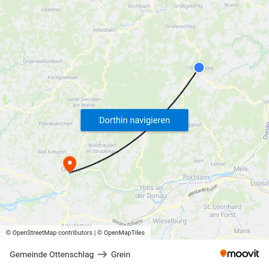 Gemeinde Ottenschlag to Grein map