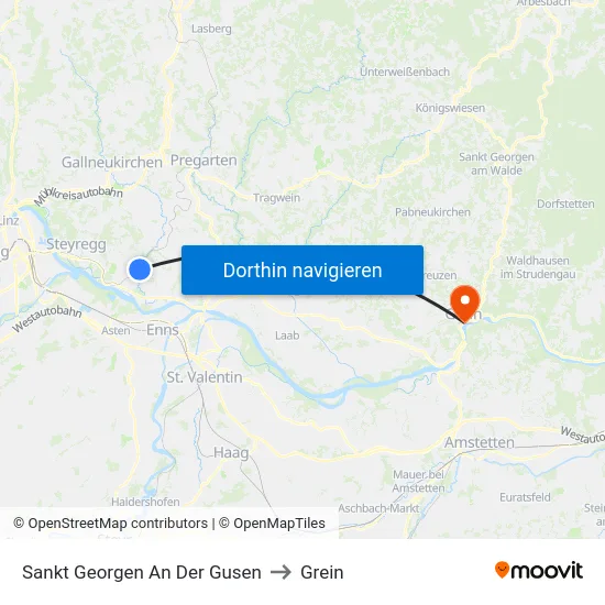 Sankt Georgen An Der Gusen to Grein map