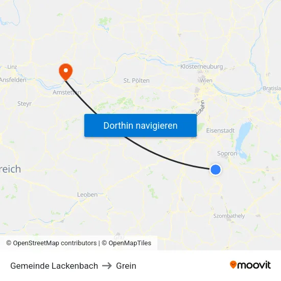 Gemeinde Lackenbach to Grein map