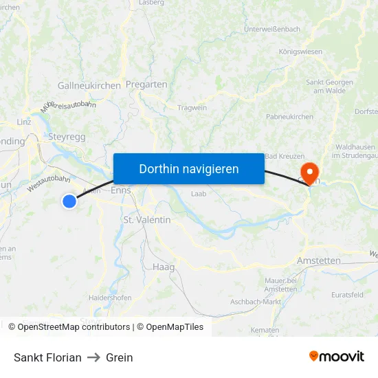 Sankt Florian to Grein map