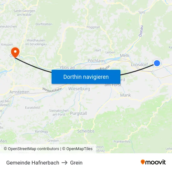 Gemeinde Hafnerbach to Grein map