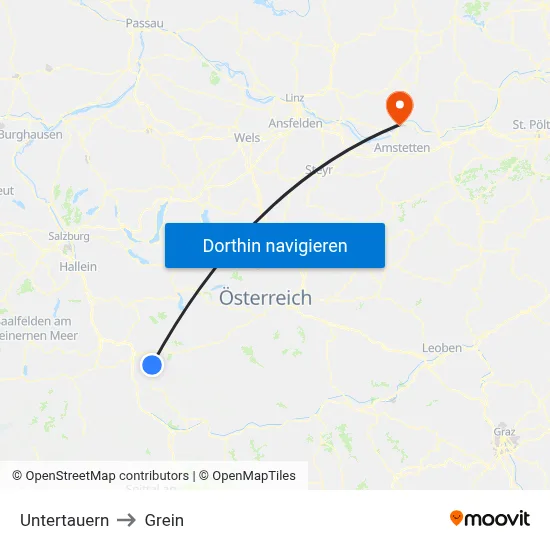 Untertauern to Grein map