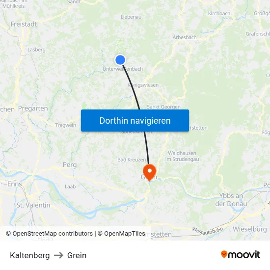 Kaltenberg to Grein map