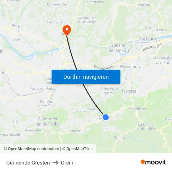 Gemeinde Gresten to Grein map
